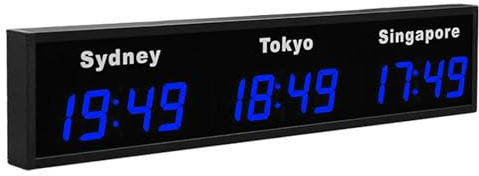 LJYKBFL Orologio con fusi orari mondiali, Orologio Digitale con più fusi orari, Orologio con Fuso orario Mondiale per 3/4/5 Città, per aziende multinazionali, Hotel, uffici, 3 Città Blu