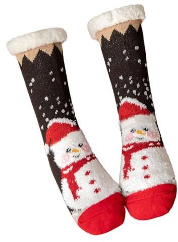 Mulor Julstrumpor i fleeceull, bekväma strumpor, unisex, bekväma strumpor, med halkfritt fleecefoder, julklappar, 15 Natt och snögubbe, Taille unique Large