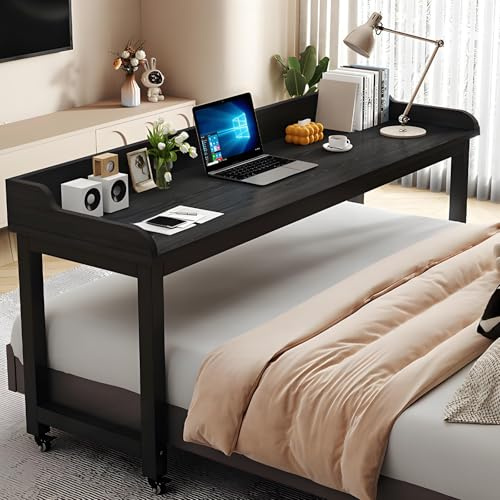 Großer Mobiler Nachttisch, Computer-Nachttisch Mit Rollen, Höhenverstellbarer Laptop-betttisch Auf Rollen Liegefunktion Und Sideboard-Ständer(Black,120cm/47.2in)