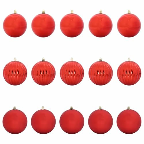 vidaXL Weihnachtsbaumkugel Set XL 15 pcs Rot Kunststoff, Wohnzimmer, traditionelle Weihnachtsornamente, Moderne Baubles, Elegante Deko für die Feiertage