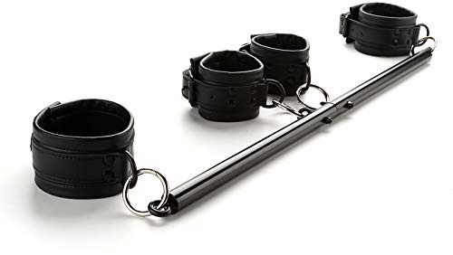 Spreader Bar Heavy Duty Stainless Steel Expandable Black with 4pcs PU Black Detachable Adjustable Straps,Workout Bar for Home Indoor Gym Training Kit