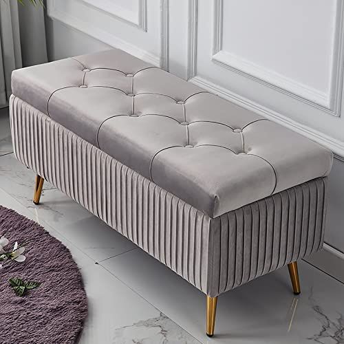 Sammet tuftad förvaringsottoman bänk – vadderad stoppad förvaringssäte med knappar perfekt för vardagsrum och entré snygg sängförvaringslösning