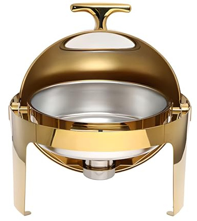 Scaldavivande da 6 litri, rotondo, in acciaio inox, elettrico, con coperchio arrotolabile, copertura visiva per buffet, banchetti, feste in casa