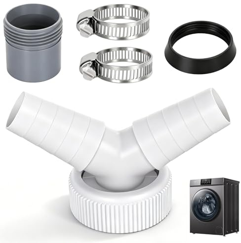 Abfluss Waschmaschine Doppelanschluss Y-Adapter, Doppelanschluss Abfluss Adapter für Waschmaschine und Geschirrspüler, mit Eingangsstutzen von 19-24 mm und Abgang 40mm Rohr mit Schlauchschelle