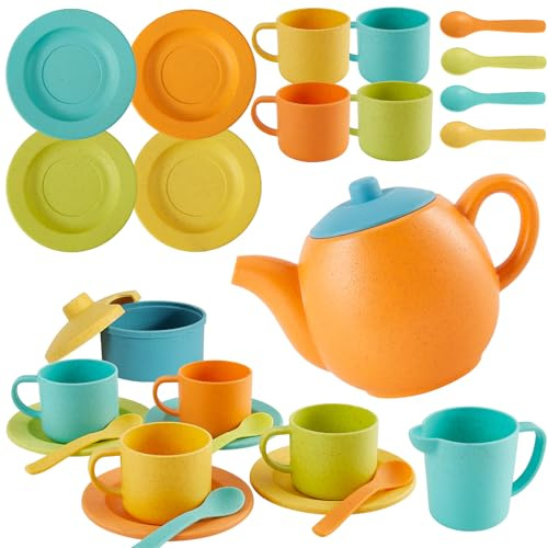 kimonca Teeservice Set Kinder Outdoor, Puppengeschirr Plastik Kinderküche Tee Set Kindergeschirr Geschenk Spielküche Zubehör Geschenk für Kinder