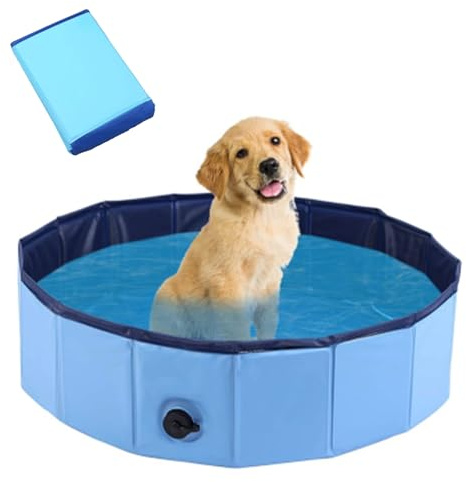 Piscina para perros, grande, 80 x 30 cm, plegable, antideslizante, portátil, de PVC, azul