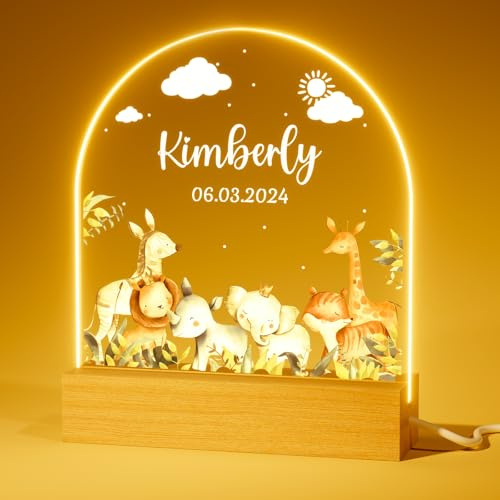 witfox Personalisierte Geschenke Baby – Personalisiertes Nachtlicht, Geschenk für Tochter, Personalisiert Geschenk Junge Mädchen, Babygeschenk Geschenk zur Geburt Blumen und Schmetterlinge