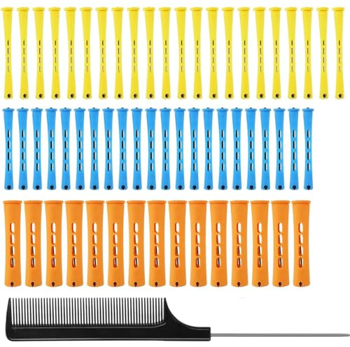 61 Pcs Cold Wave Hair Perm Rods, Perm Rods, Multi-Size Perm Kit, Reusable Perm Rollers Set with Large Medium Small Perming Rods and Hair Comb, DIY Hairdressing Styling Perm Tools