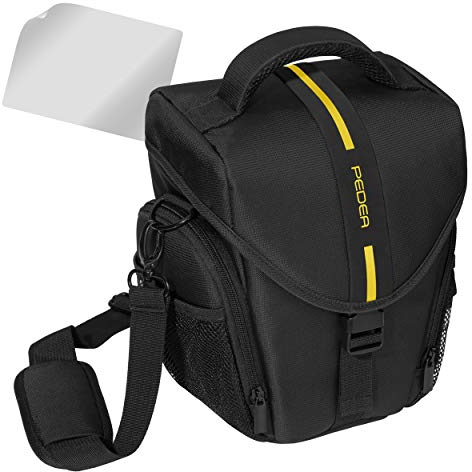 PEDEA DSLR-Kameratasche Essex mit Displayschutzfolie für Panasonic Lumix DMC-G2 / Pentax K-S2 / Ricoh GR II / Sony Alpha 68 / Canon EOS 6D Mark II 80D 750D 800D 1000D 4000D, Gr. L gelb