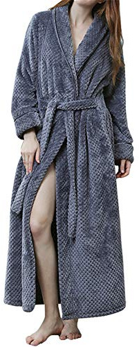 GODGETS Peignoir Femme Velours Robe de Chambre Polaire Chaud Long Flanelle Peignoir de Bain Homme Eponge Hiver Longue Gris L
