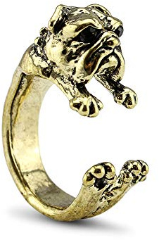 Serebra Jewelry Englische Bulldogge Ring mit Silber-, Bronze-, Schwarztönung Größenverstellbar Damen (Bronze)