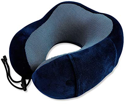FANDARE Nackenkissen Reisekissen aus Memory-Schaum Neck Pillow Damen Herren Nackenhörnchen Nackenstützkissen Kissen mit maschinenwaschbar für Flugzeug/Auto/Zug Reisen,Zuhause,Büro Dunkelblau
