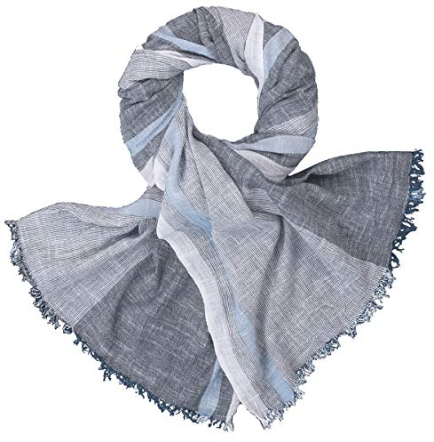 LINDENMANN Schal Herren blau/Herren-Schal dünn 100% BIO Baumwolle, Herren-Schal blau