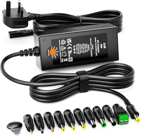 Zolt 45W 5V 6V 7.5V 9V 12V 13.5V 15V Universal Power Supply Adapter 3A Max | AC/DC Power Supply Transformer Adapter with 10 DC Plugs for Household Electronics LED Strip Router Video Player，3000mA