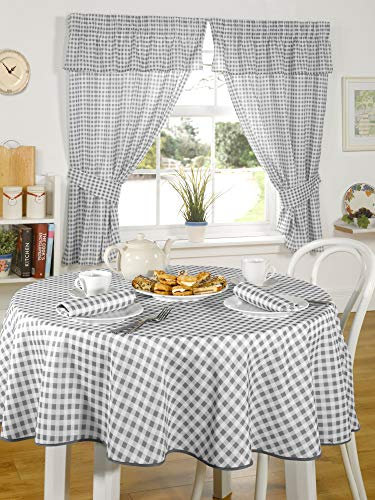 Emma Barclay Molly - Gingham Pencil Pleat Curtains With Pelmet Header in Charcoal - Width 46 x Drop 42 (116 x 107cm)