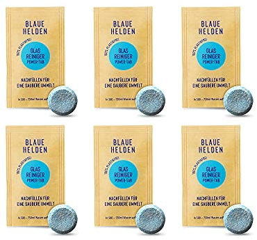 Blaue Helden Power-Tabs Glasreiniger | Biologisch abbaubare Fensterreiniger | Ohne Mikroplastik | 6 Tabs für eine kraftvolle & nachhaltige Reinigung | Innovative Formel gegen Schmutz