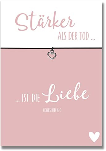 Glücksschmiedin – Beileidskarte „Stärker als der Tod“ mit Wunscharmband & Herz-Anhänger – Trauergeschenk in Schwarz – Handgefertigt in Deutschland