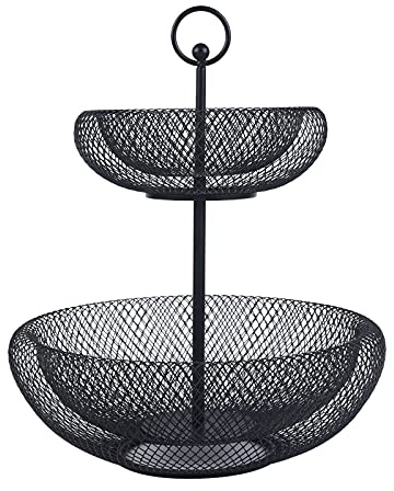 Corbeille à fruits en métal à 2 étages pour les fruits, plus de place sur le plan de travail, étagère de rangement pour fruits, légumes, corbeille à fruits (noir)