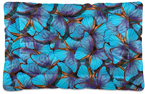 Poeticcity Vol de papillons bleu vif avec texture ailes pour chien et chat – Coussin doux pour animaux de petite et moyenne taille – Tapis de niche antidérapant, lavable et sec, 61 x 45,7 cm