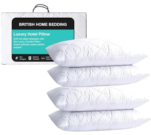 British Home Bedding 2 Pack Hotel Quality with Quilted Cover- Premium Filled Pillows for Side, Stomach and Back Sleeper, Down Alternative Bed Pillow-Soft Hollow-Fiber Hotel Pillows - Pack of 2