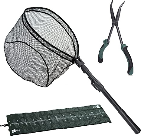 Zite Fishing Raubfisch Angelzubehör Set - Einhand-Kescher Gummiert - Fisch-Abhakmatte 130cm - Hakenlöser-Zange 28cm