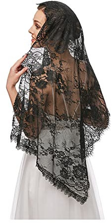 VIVICOLOR Katholischer Spitzenschleier Mantilla Floraler Spitzenschleier Massenkapellenschleier Eleganter Kirchenschal Kopfbedeckungsschal für Hochzeit Braut