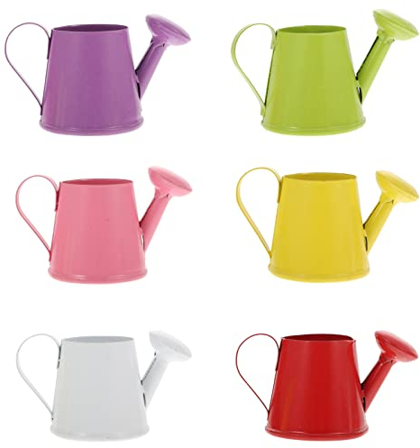 Gadpiparty Lot de 6 arrosoirs pour enfants - Petits seaux d'arrosoir - Pour jouer ou utiliser pratique - En métal - Couleur assortie - Jouet pour jardin, extérieur, intérieur - Plante d'intérieur -