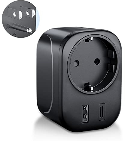 Adapter USA Deutschland Stecker, SoulBay Reiseadapter USA mit USB und USB-C Port(2.4A), Steckdosenadapter Reisestecker Stromadapter für Kanada Thailand Amerika Wand Ladegerät Ladestation, Adapter USA