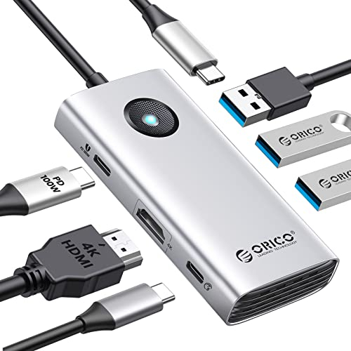 ORICO Docking Station, 6 in 1 USB C Hub mit HDMI 4K+PD100W+3 USBA 3.0+USBC 3.0, USB C Laptop Dock Multiport Adapter für MacBook/Dell/HP/Surface/Lenovo