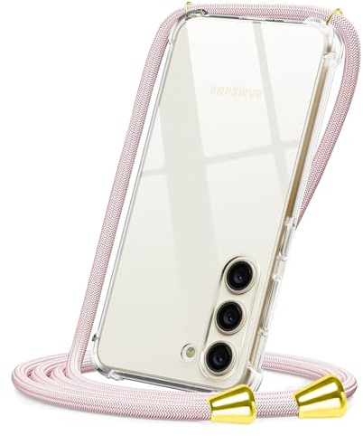 CAROKI Crossbody Case for Samsung Galaxy S23,Necklace Mobile Phone Cover with Cord Strap Clear Transparent TPU Soft iPhone Cover Holder with Neck Cord Lanyard Strap-Rose Gold
