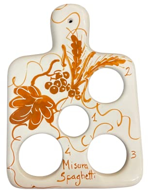 Medida espaguetis y salvamanteles Medidor Espaguetis Hecho y Pintado a Mano de Cerámica con Cuatro Tipos de porciones con Dibujos Romagnoli Ruggine