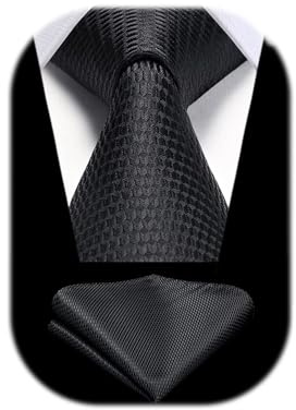 HISDERN Krawatten für Herren Hochzeit Krawatte mit Einstecktuch Klassisch Plaid Hahnentritt Business Krawatten & Taschentuch Set