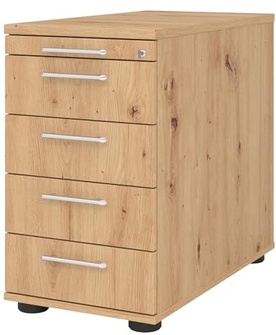 bümö Schreibtisch Schrank abschließbar, Schubladenschrank Holz in Asteiche, Container mit Schubladen - Schubladen Schrank Büro, Schreibtisch Container od. Schreibtisch Kommode mit Relinggriffe