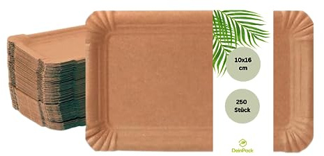 DeinPack braune Pappteller Frischfaser 16 x 10 cm 250 Stück I Pappteller aus Karton | Einwegteller für Geburtstage, Grillfeiern & Partys | fettbeständig I recycelbar und biologisch abbaubar