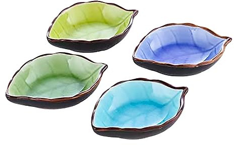 Alnicov 4 dip-skålar, tapasskålar, miniskålar av keramiska blad för vinäger, sojasås, gurkor, snacks, dips