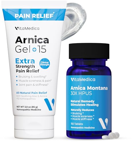 VitaMedica Arnica Montana Tablets & Arnica Gel Bundle – Support for Bruising, Swelling & Soreness, 150 Rapid-Dissolve Tablets + 3 oz Water-Based Gel