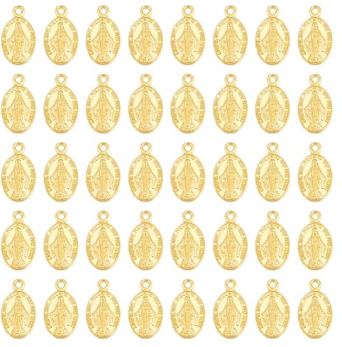 UNICRAFTALE 100 STK 17.5 mm Gold Jungfrau Maria Anhänger Legierung Oval Filigrane Anhänger Flach Oval Guadalupe Medaillen Metall Maria Weihnachten Charms Für Schmuckherstellung