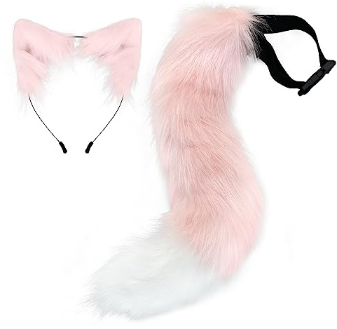 BYNYXI 2 Stück Katze Cosplay Kostüm Set, Katzeohren Haarreif mit Langer Fuchsschwanz Ohren Schwanz Stirnband Kostüm Cosplay Kopfschmuck Halloween Party Erwachsene Kinder Cosplay Weihnachtsfeier