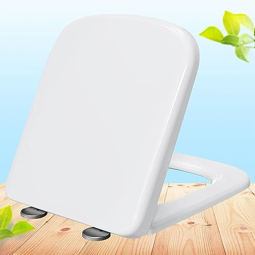 Absenkbare Toilettendeckel Softclose Eckig Klodeckel Abnehmbarer Familien Toilettensitz Klositz Wc Sitz für Dauerhaften Halt, Klodeckel Easy-Clean,white-36 * 44cm