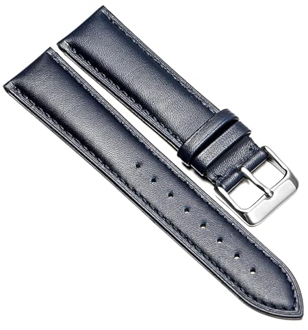 Chlikeyi Uhrenarmband aus echtem Leder für Herren und Damen, Top-Kalbsleder-Uhrenkette, Königsblaues Silber, 22 mm
