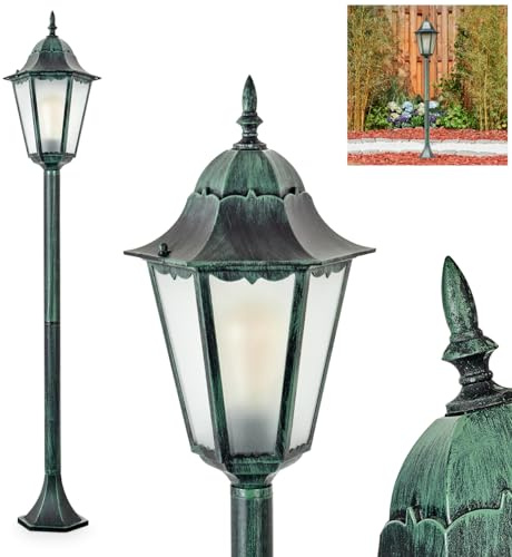 HOFSTEIN Außenstehleuchte Hongkong, Außenwegeleuchte aus Metall/Milchglas in Schwarz-Grün, Wechselscheiben Klar, Wegeleuchte im Landhaus/Antik/Vintage-Design, Garten, Außenbereich, 120 cm, E27, IP44