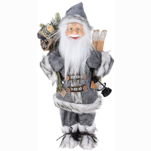 Annastore Weihnachtsmann Zum Stellen - Nikolaus-Figur Santa Claus H 45 cm - Weihnachtsfiguren (Vintage Grau)