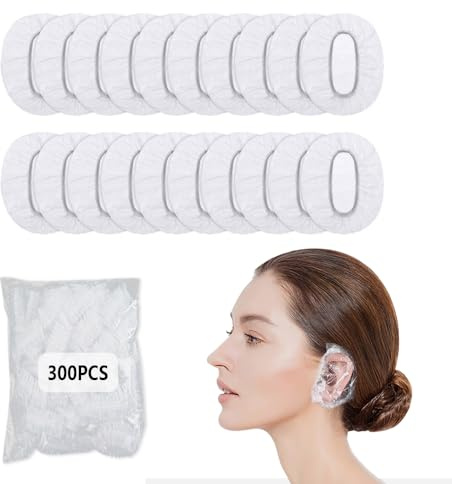 300-Pack Disposable Ear Covers, Waterproof Plastic Ear Shower Cap for Shower Hair Dye Bath Spa Salon