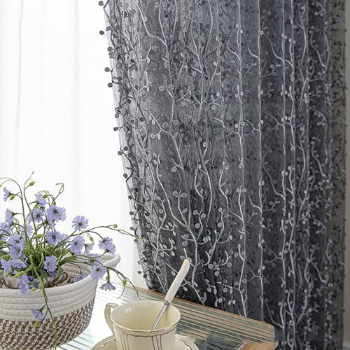 RILOOP Voile gardinen Vorhänge halbtransparent Schals Vorhang kurz Wohnzimmer Gardinen140WX260H(cm) Gris