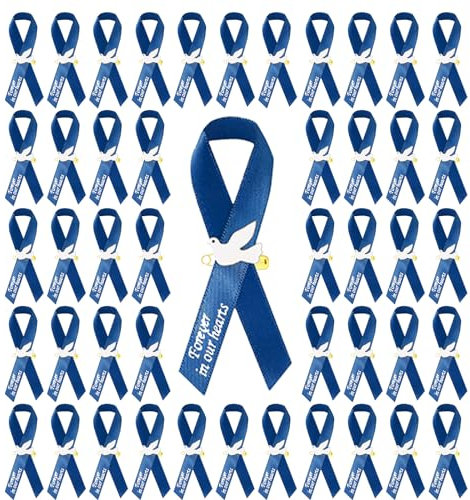 50Pcs Dove Funeral Ribbon Blue Memorial, Funeral Pins Classic Memorial Service Respect Meditation Ribbon Bow for Mourning Remembrance Day Event Favors (Blue)