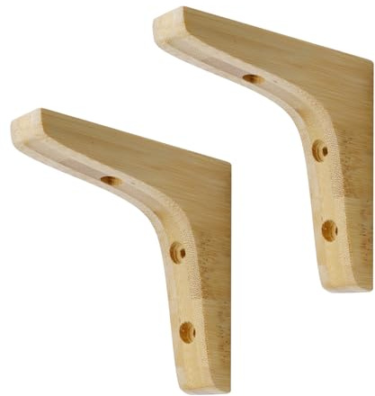 Antrader Regalhalterungen aus Holz, massive Wandhalterung, Holz-Dreieck-Halterung, L-förmige Regalhalter inklusive Befestigungsschrauben, 9,5 x 9,5 x 0,2 cm, Hellbraun, 2 Stück