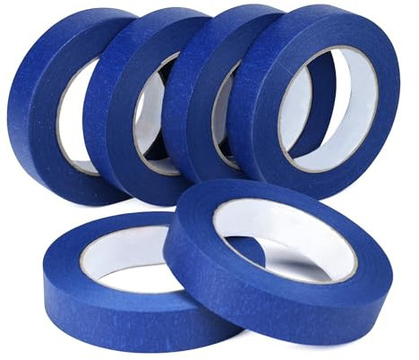 Lot de 6 rouleaux de ruban de masquage multi-surfaces pour peinture et décoration, rénovation intérieure et extérieure, loisirs créatifs, sans résidus, colle bien (24 mm x 20 m)