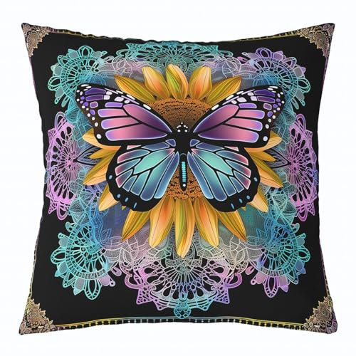 Homewish Schmetterling Kissenbezug 40x40cm, Gelbe Sonnenblume Dekorative Kissenbezug für Kinder Mädchen Teens, Boho Exotische Kissenbezug, Ästhetik Schmetterling Kunst Wurf Kissenbezug für Schlafsofa
