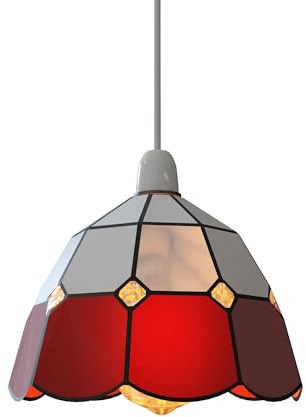 Tiffany Style Lamp Shade Antique Red and White Glass and Mosaic Dragonfly Design Ceiling Lamp Pendant Stained Glass Shade |Easy Fit Replacement Light Shades