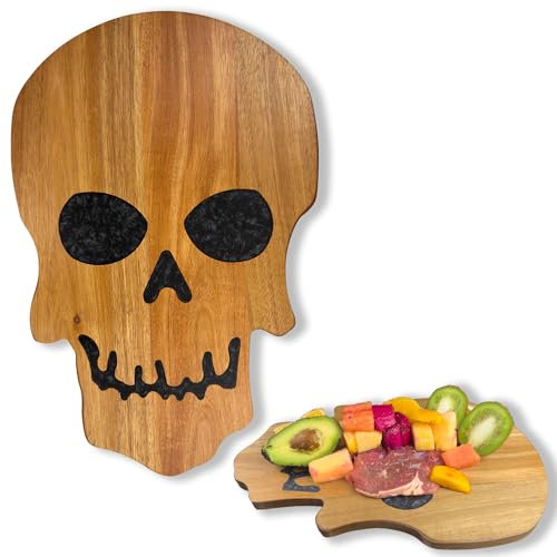 LILKUISYN Acacia Wood Cutting Board With Resin Halloween Skull Pattern Halloween Decoration Food Pan for Kitchen Meal Prep Serving Tray Versatile Cheese & Charcuterie Board for Meat Vegetable Gift